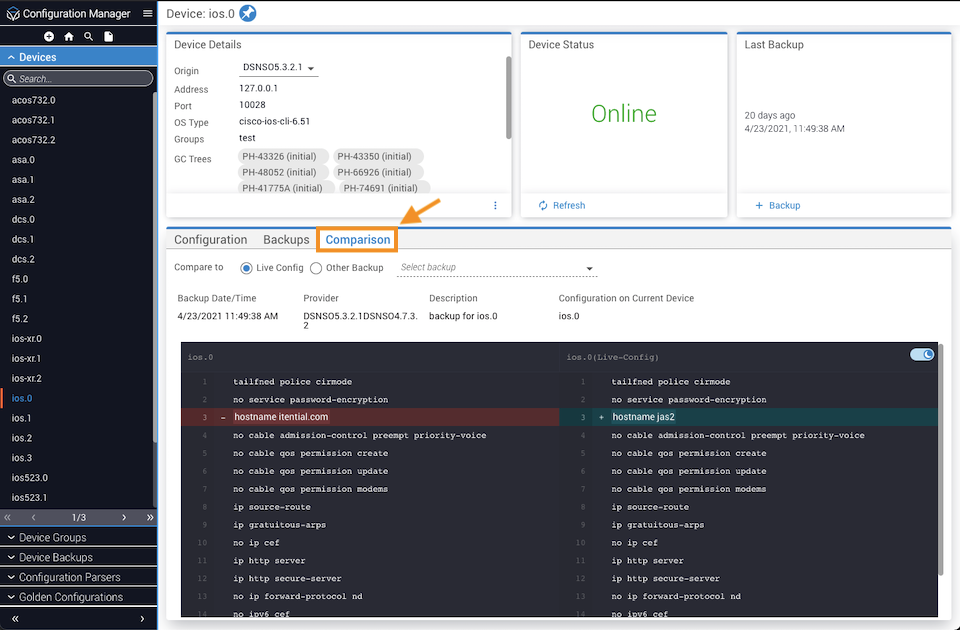 Configuration Comparison Tab